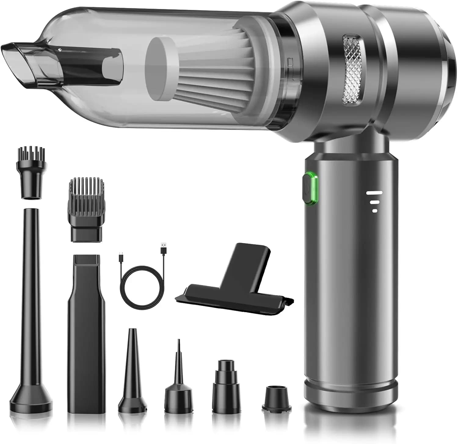 Aspirapolvere Portatile Senza Fili 28000Pa, Motore Brushless, 3 Velocità con Spazzole Multiple per Casa, Auto, Peli di Animali Domestici