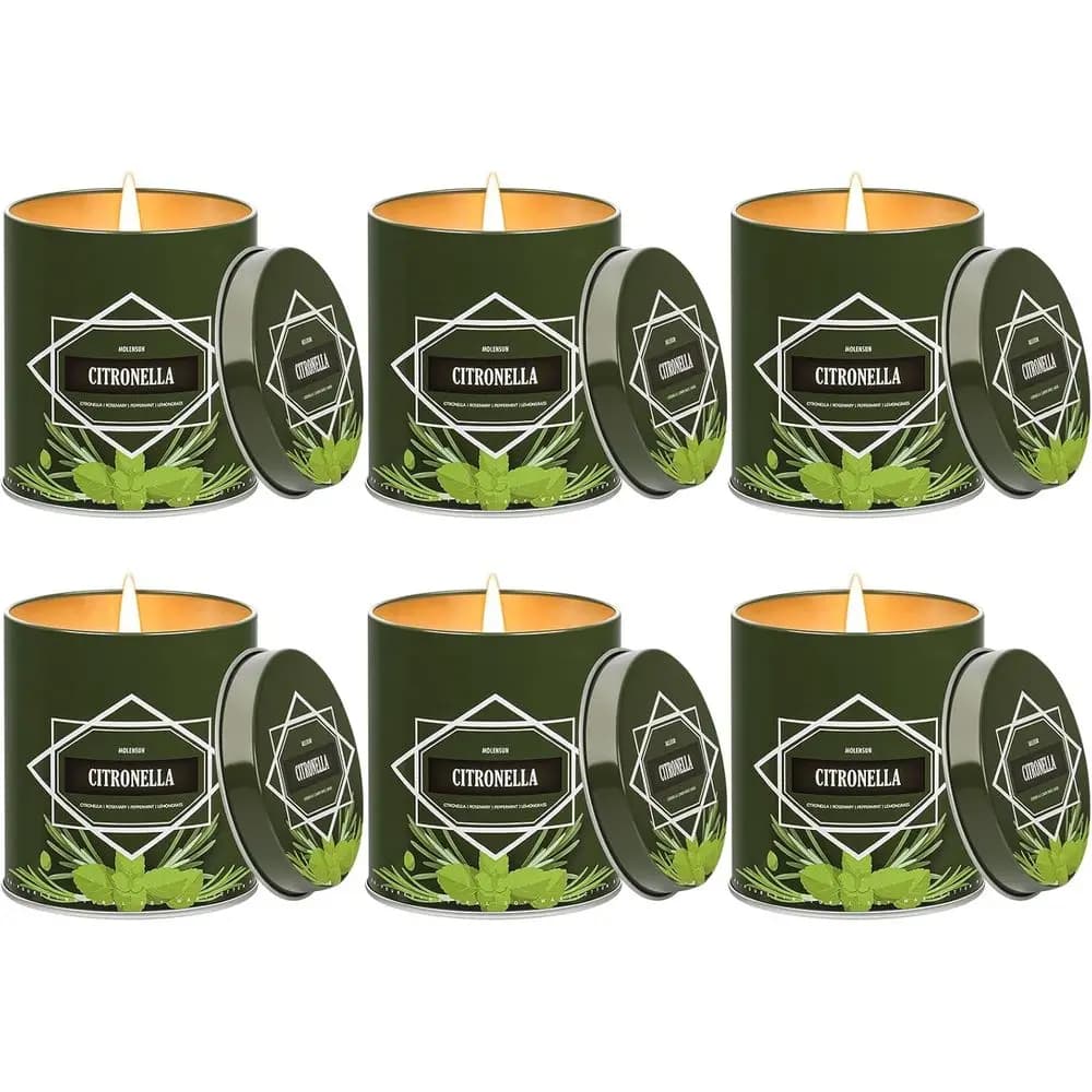 Confezione da 6 Candele da Esterno alla Citronella, 54oz Totali, Durata 50 Ore, Ideali per Patio, Campeggio e Giardino, Profumate per Regali Estivi, 9oz