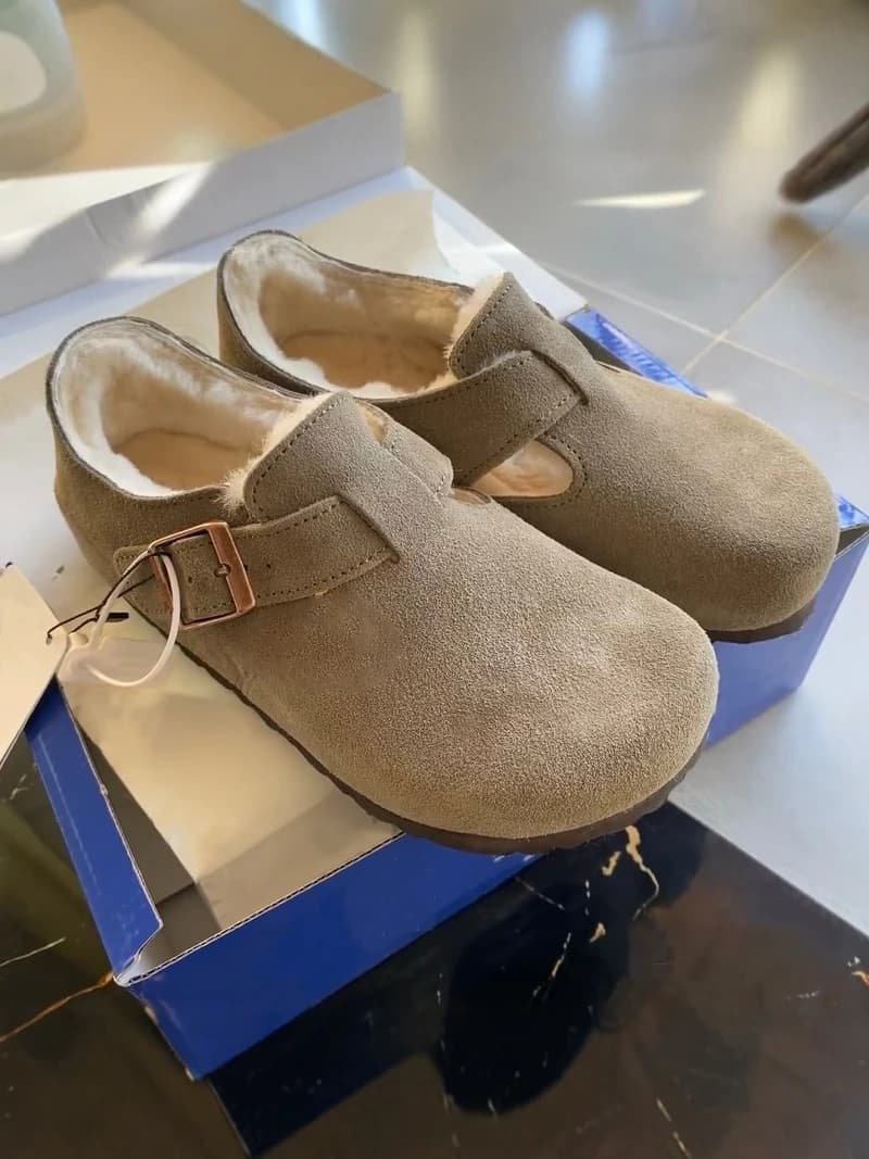 Pantofole in pile ispessito da uomo, invernali, per casa e esterno, modello mule con punta coperta, slip-on, calde, in cotone, in pelle sintetica