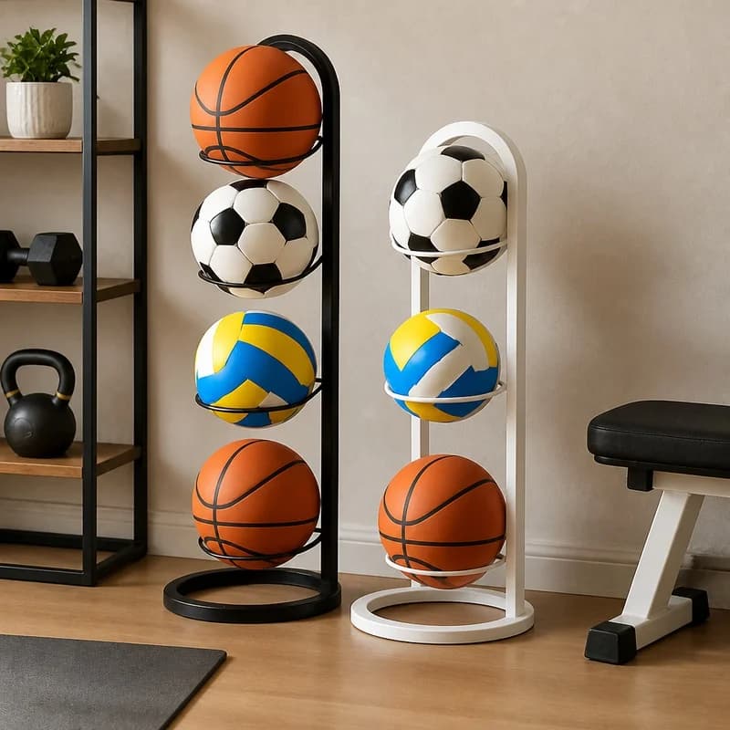 Heavy-Duty Indoor Metal Storage Shelf with 2-5 Levels for Basketball, Football, and Volleyball Organization