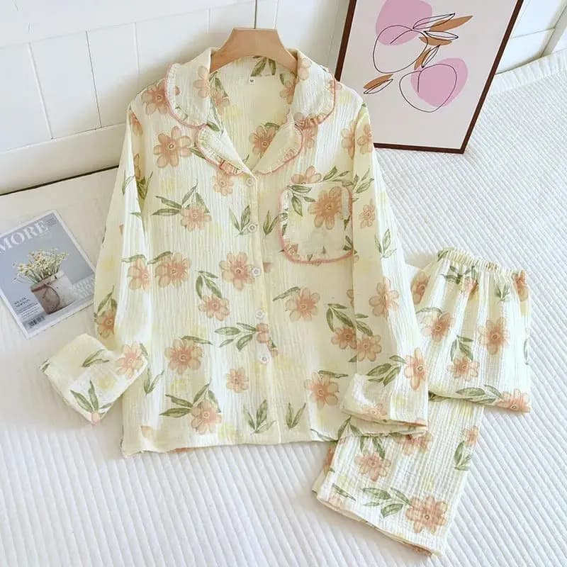Nuovo set pigiama in cotone da donna 2023, camicia da notte senza maniche con collo rotondo, comodo abbigliamento per la casa, tessuto morbido, da indossare nella stagione autunnale