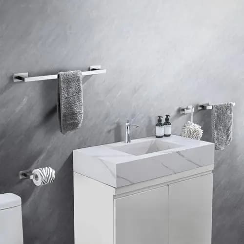 Set di accessori per il bagno in acciaio inossidabile da 4 pezzi, portasciugamani, porta carta igienica, gancio, nichel spazzolato, 16 pollici