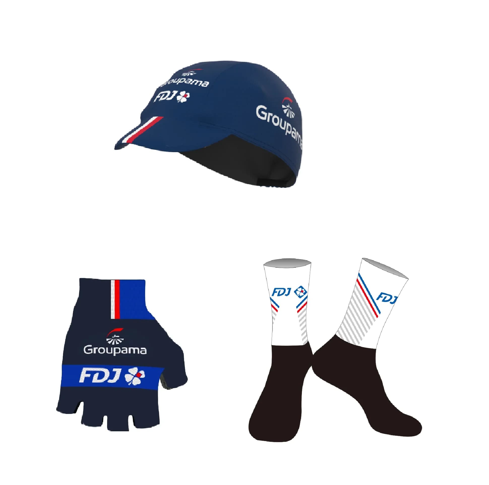 Groupama Fdj TEAM BLUE A pair of half finger cycling gloves + A COPPY OF CALZINI DA CICLISMO + polyester caps
