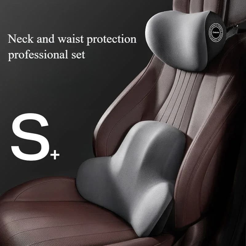 Set Cuscino per Collo e Supporto Lombare in Memory Foam per Auto, Accessori Ergonomici Professionali per Sedile