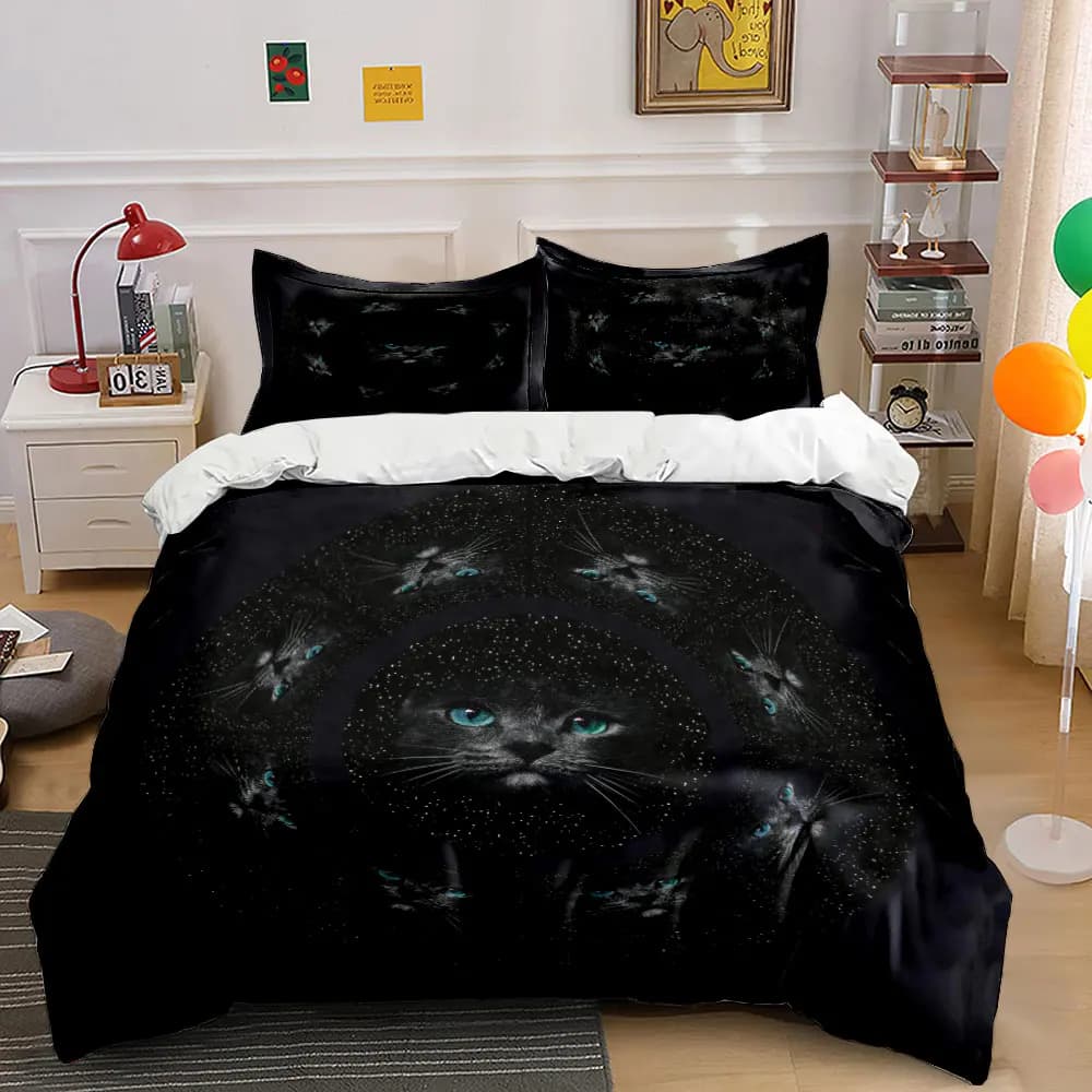 Set Tre Pezzi Galaxy Cat: Set di Biancheria da Letto Morbido e Confortevole, Include 1 Copripiumino e 2 Federe, Regalo