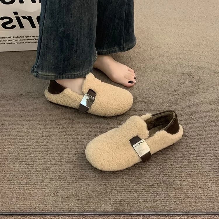 Women's Winter Cotton Apartments Casual Shoes Round Toe Slip-on Women's Loafers Furry Warm Mocasine Femme Naked Foot Boots Botas Mujer