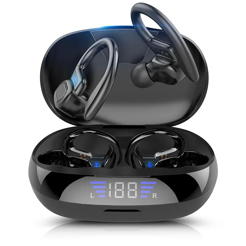 Auricolari Sportivi Wireless BT con Ganci per Orecchie, Cuffie In-Ear per Corsa vv2