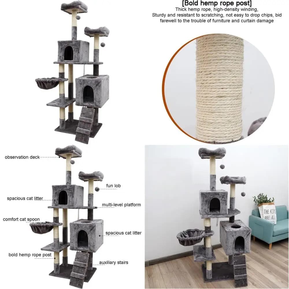 Torre per gatti da interno con struttura da arrampicata, lettiera, villa, giocattoli, grandi forniture per gatti, albero per gatti premium per giochi e comfort al coperto