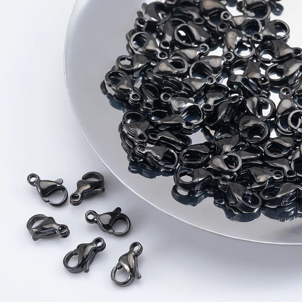 20 pz Chiusure e ganci per aragosta in acciaio inossidabile nero 9/10mm Connettori per artigli per la creazione di gioielli Chiusura a catena per collana braccialetto fai da te