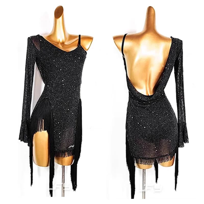 Vestito da ballo latino Donna Manica singola Abiti sexy irregolari Per adulti Tango Cha Cha Abiti da pratica di danza Vestito da prestazione 3014