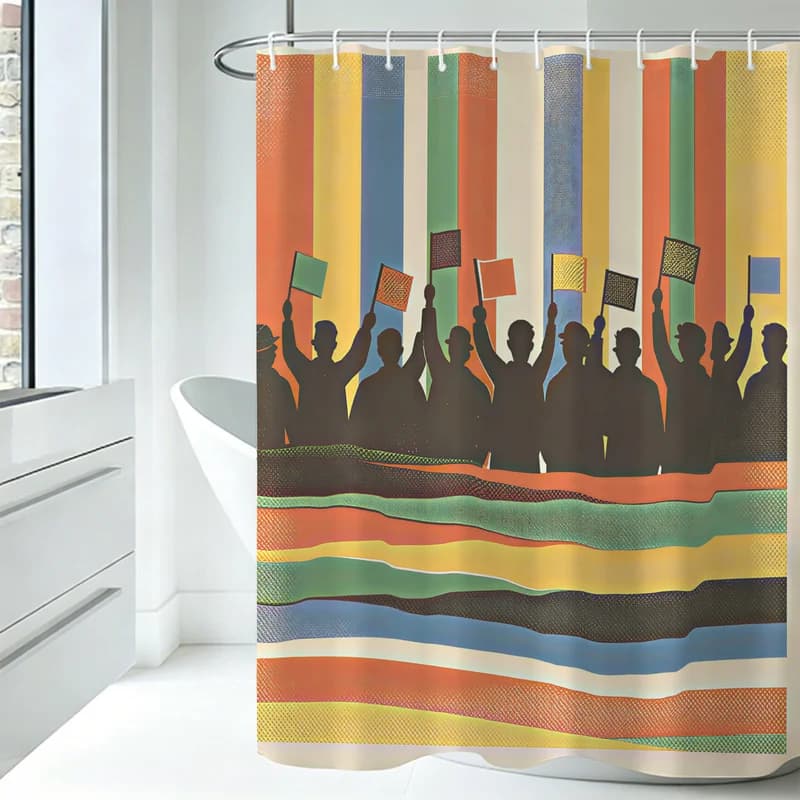 Sports Fan Shower Curtain Football Rugby Cheering Crowd Flag Print Bathroom Curtains With Hooks Retro Waterproof Bath Home Decor