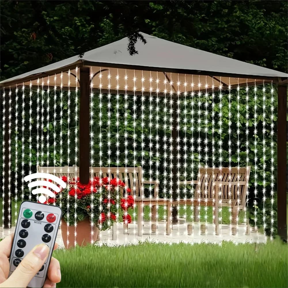 Decorazione natalizia per la stanza, luci a LED a cascata, ghirlanda per matrimoni con telecomando, luci a stringa USB per finestra, per la casa