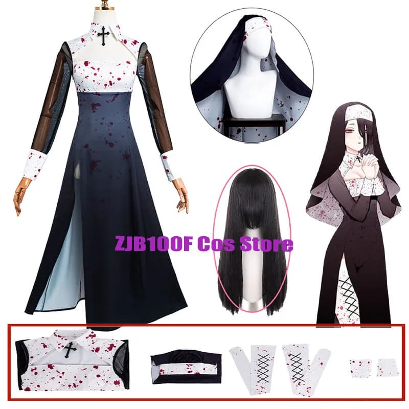2025 Nun Kitagawa Marin Cosplay Anime My Dress-Up Darling Nun Costume Woman Terrifying Blood Dress Halloween Costumes Suit
