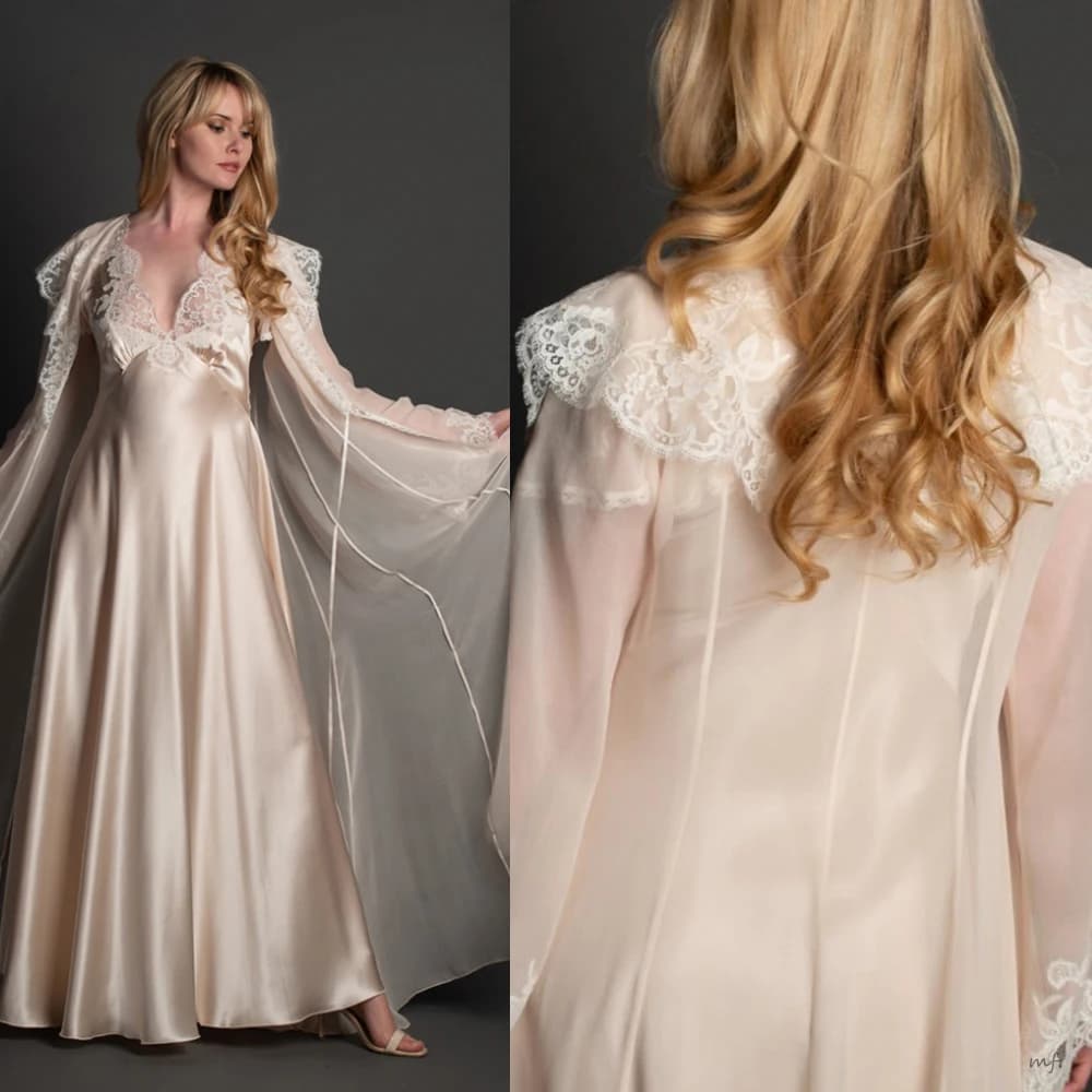 Elegant Women's Pijama Appliques Bridesmaid Dresses Wedding Dresses Long Bridal Dress Bathrobe Strong Sizes Custom