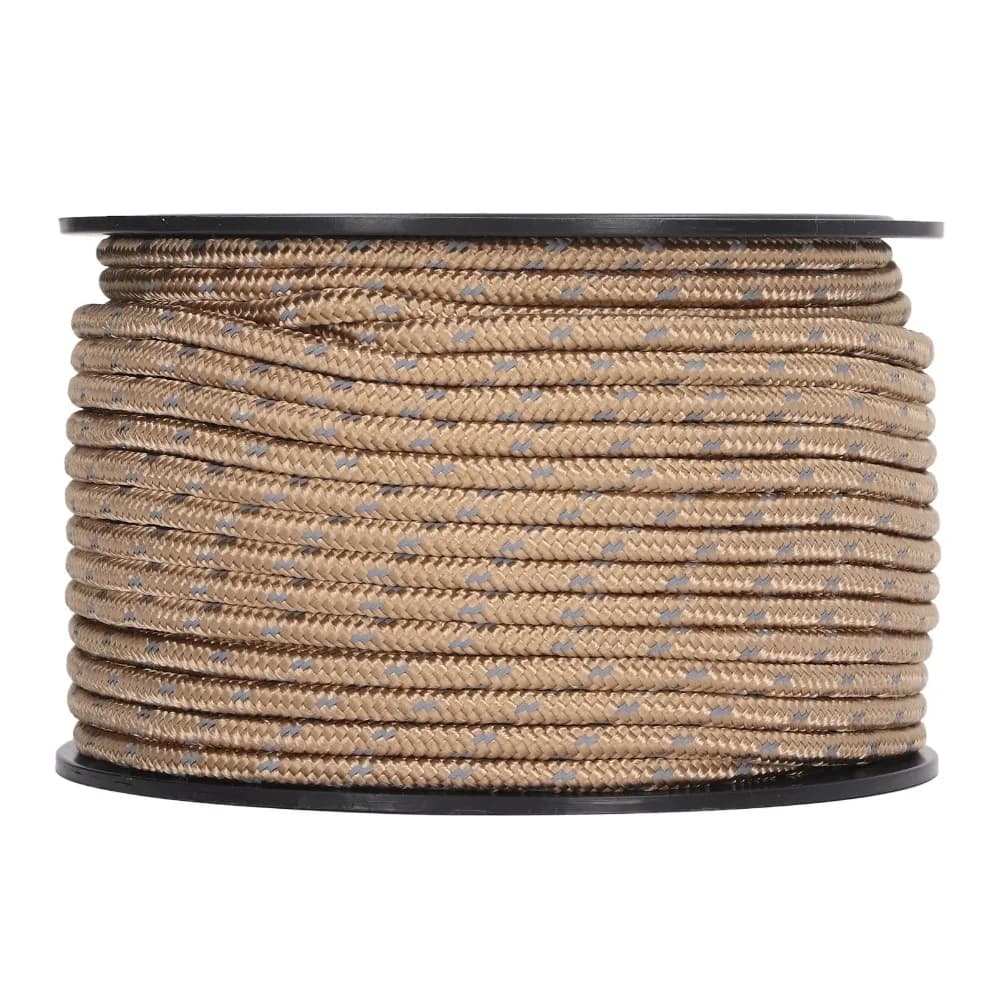Bold 50m Length Reflective Tent Rope PP Khaki Camping Guyline Cord Anti-Wear 6mm Diameter Outdoor Tent Rope Camping