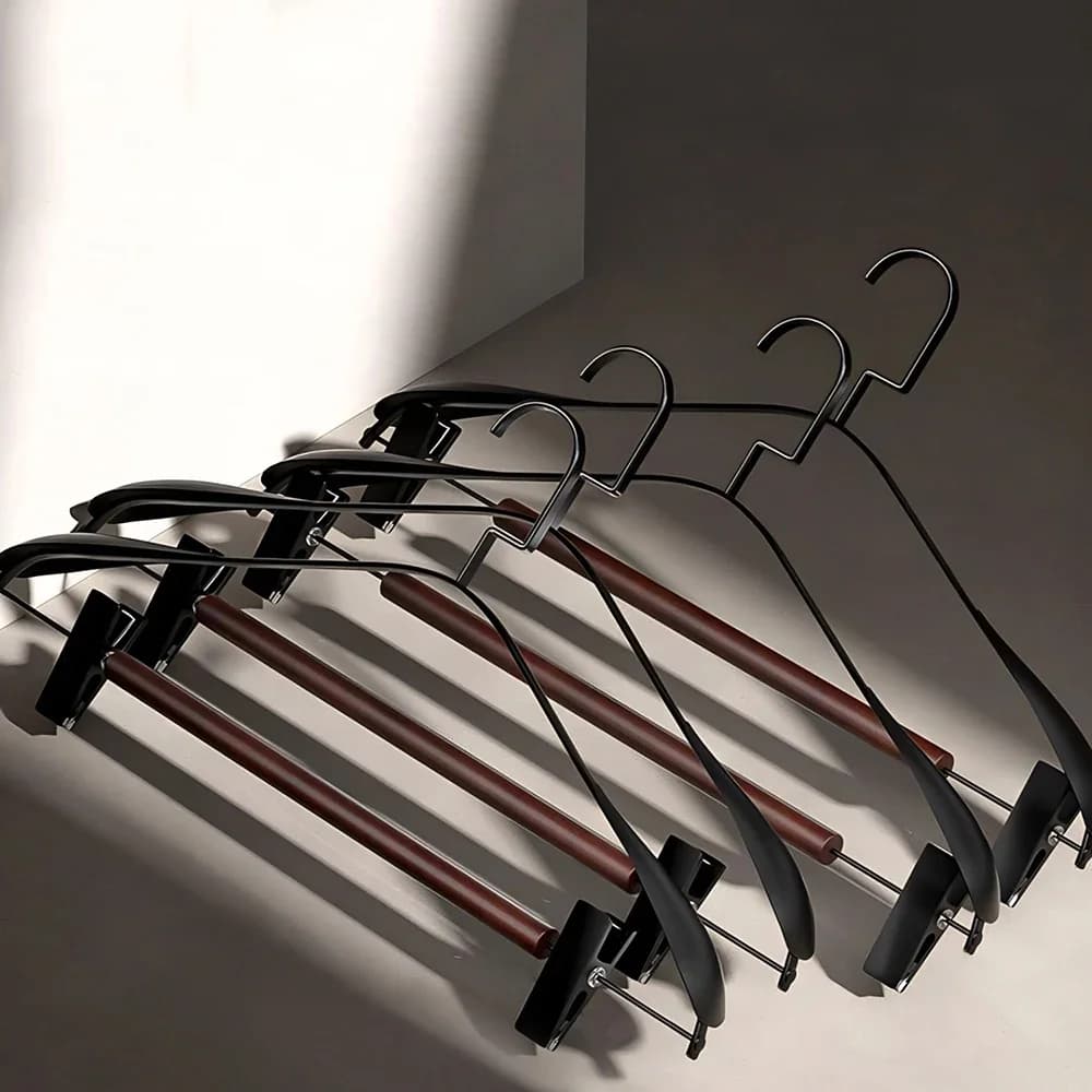 10PCS Anti-slip thickened clothes hanger wrought iron hanger Beech wide shoulder with trousers Guardaroba Wooden hook