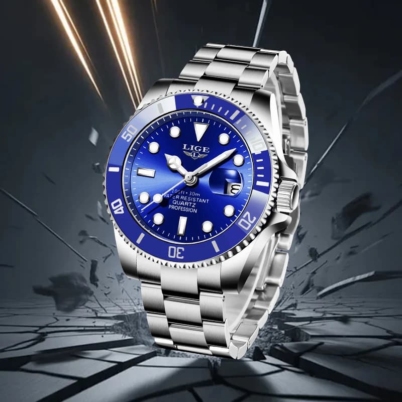 LIGE Top Brand Luxury Man Watch Business Fashion Auto Date Casual Sport Stainless Waterproof Luminous Quartz Watches for Men New