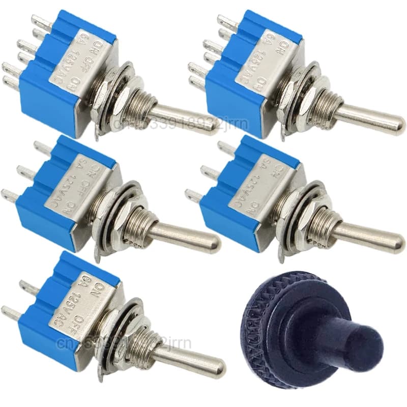 5 pezzi interruttore a levetta azzurro ON-OFF-ON / ON-OFF 3 pin 6 pin 3 posizioni bloccaggio MTS-103 MTS-102 AC 125 V/6 A 250 V/3 A tappo impermeabile