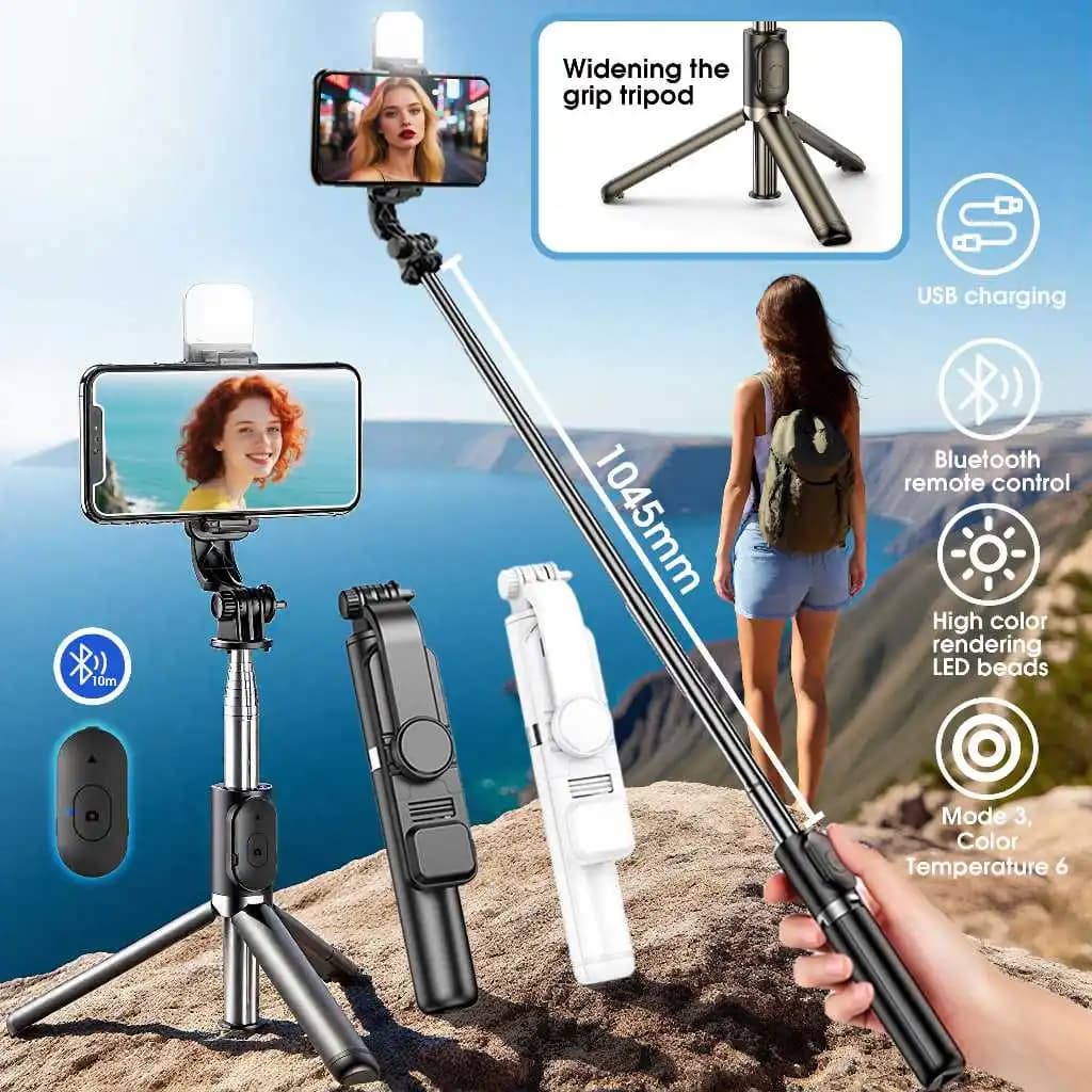 Q02 Selfie Stick Treppiede da viaggio portatile Anti-shake Retrattile Artefatto portatile Supporto per telefono cellulare con tiro Bluetooth