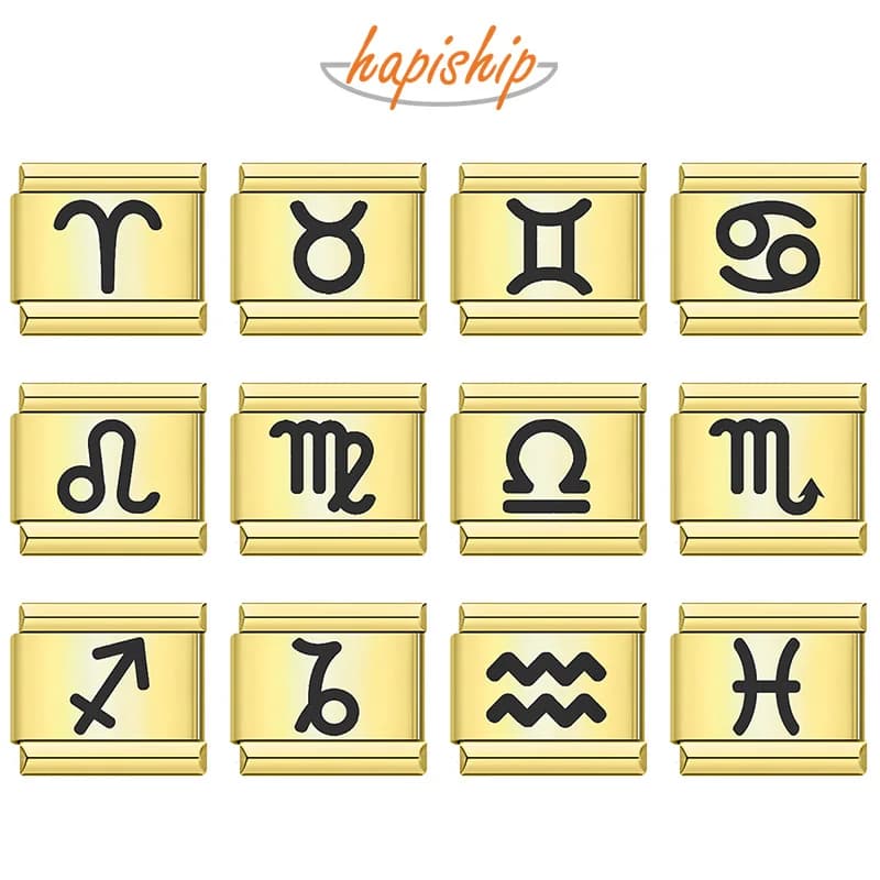 Hapiship 2024 delle Donne di Modo Unico 12 Costellazioni Italiane Pendenti E Ciondoli Collegamenti Misura 9mm Bracciale In Acciaio Inox Gioielli FAI DA TE DJ1366