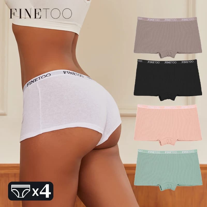 4pcs Cotton Ribbed Striped Boxers Underwear for Women Sexy Elastic Belt Boyshorts Panties Female Low Waist Breathable Lingerie
