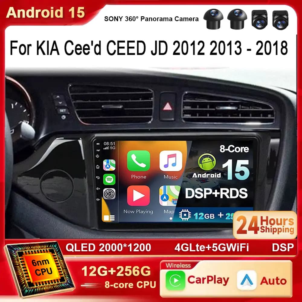 Android 15 Autoradio Multimedia Reader for KIA Ceed CEED JD 2012 2013 2014 - 2018 Auto Carplay Car Stereo DSP wifi 4G BT DSP Ai