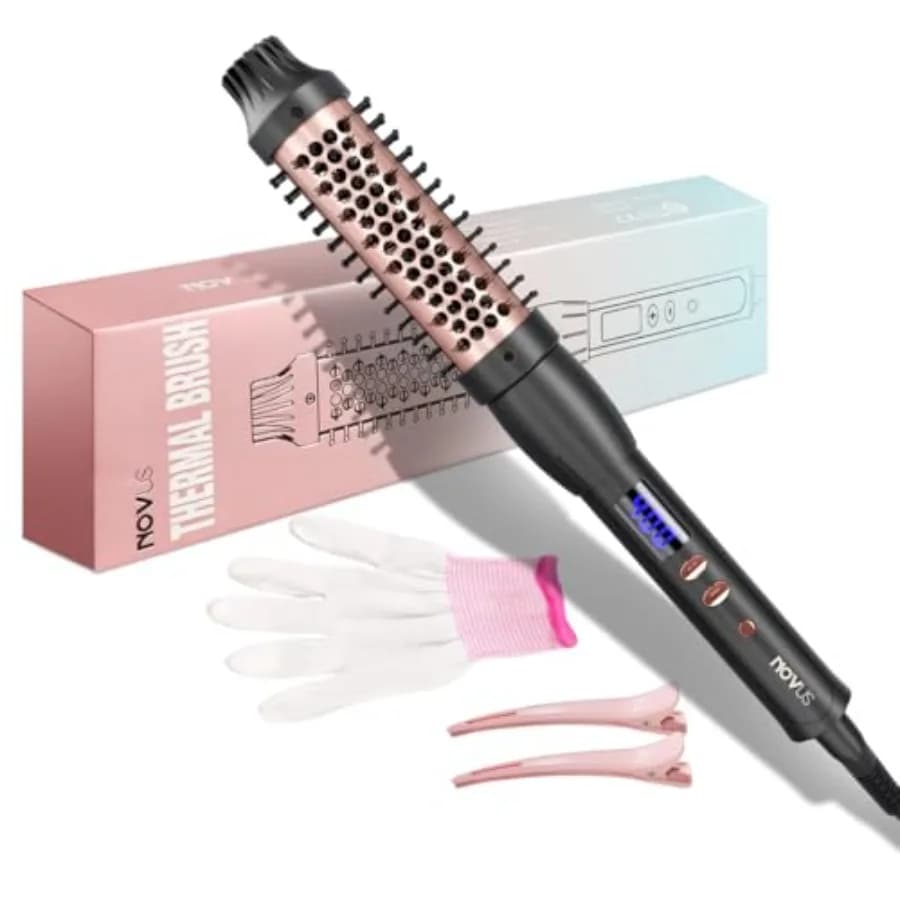 Thermal Brush Round: Heated combs 2 in 1 with 9 Temperature settings for smooth and curly hair - Also Moisturizing Styler