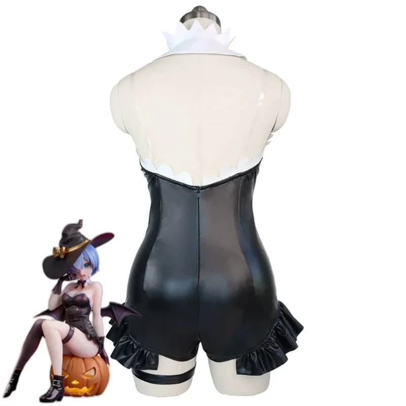 x;3,f'6;h\9/Anime Re:Life in A Different World From Zero Rem Cosplay Costume Bunny Girl Sexy Black Jumpsuit Pu Leath6'h.8\j,3/f'