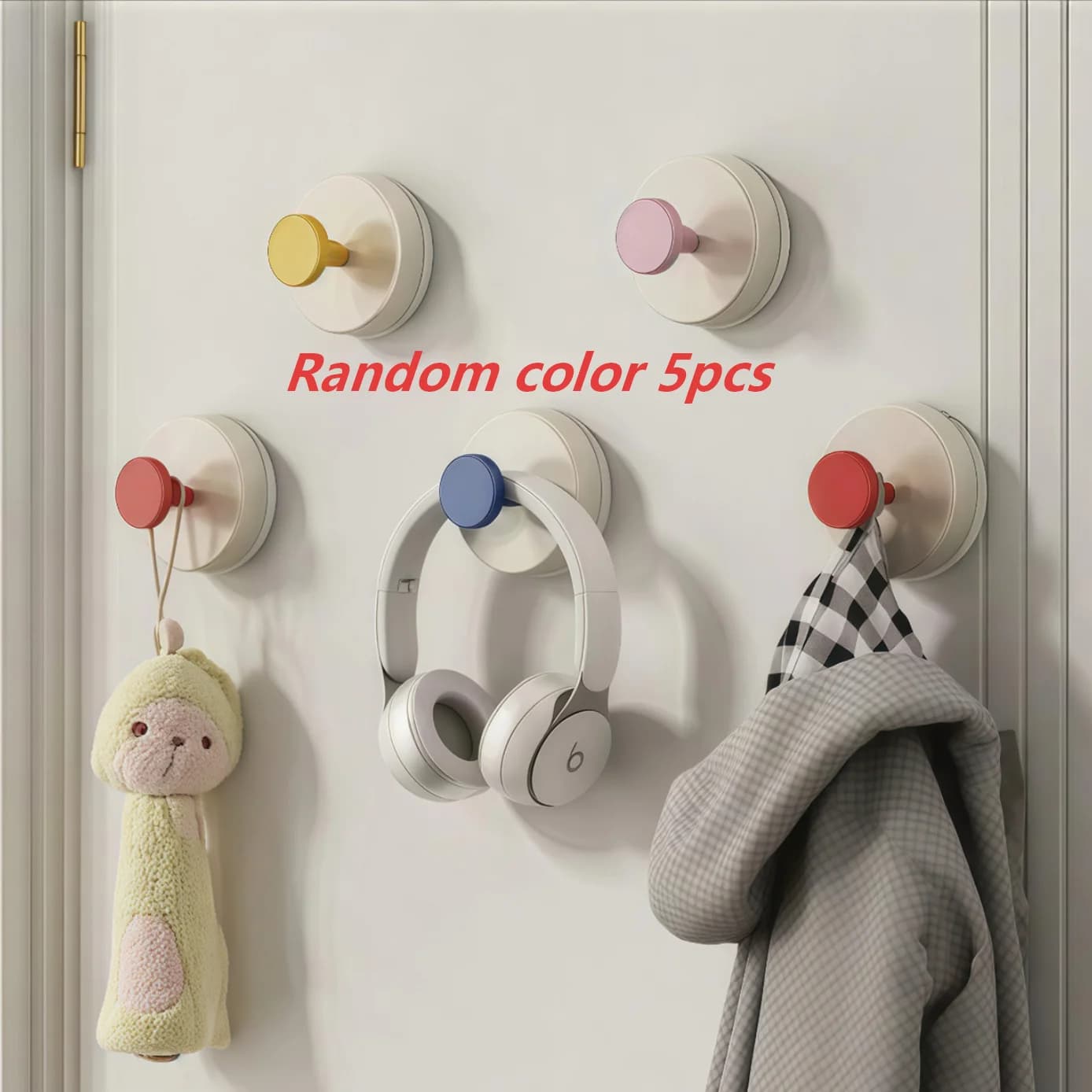 Dopamine Suction Cup Hooks Set, No-Drill Wall Mounted Coat Hooks, Heavy Duty Bathroom Hooks for Wall, Traceless Bathroom Hooks, Instant Use Quick Installation, Vacuum Suction Stable Load Bearing, Random Multi-Color, 5 Pcs