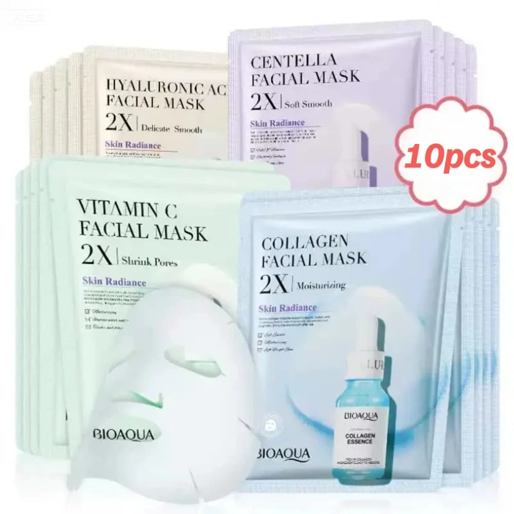 10pcs BIOAQUA Collagen/Centella/Vitamin C/Hyaluronic Acid Mask Deep Moisturizing Repairing Smoothing Skin Shrink Pores Skincare