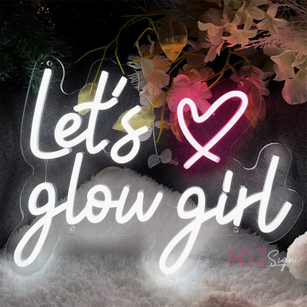 Insegna al neon a led Lets Glow Girl Room Decor Wall Neon Led Sign Regalo di compleanno Decorazioni per feste Luci al neon per camera da letto Lampada al neon per salone di bellezza