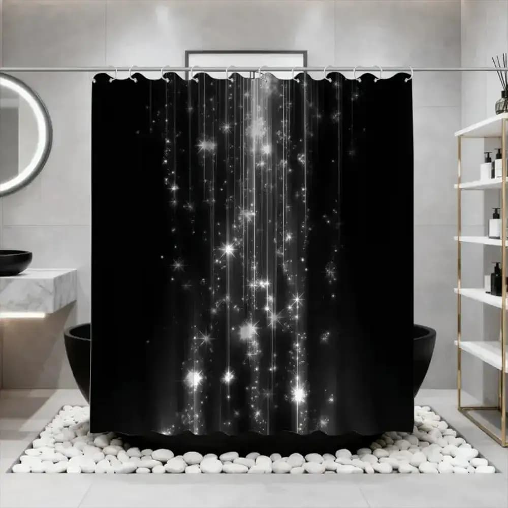 Tenda da doccia con cielo stellato nero, design Galaxy Sparkle, arredamento moderno per il bagno, set di tende da bagno in tessuto impermeabile, decorazione per la casa