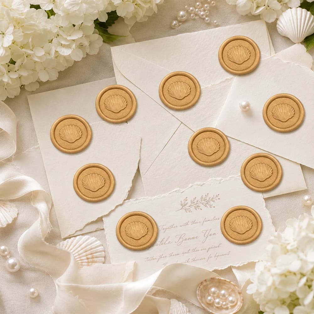 20pcs Embossed Shell Wax Seal Stickers, Self-Adhesive Stamp Stickers, Wedding Invitation Envelope Seal Stickers Gift Wrapping