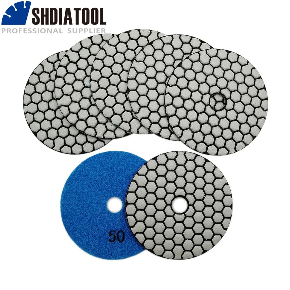 SHDIATOOL 7pcs 4"/100mm Dry Polishing Pad For Granite Marble Grit #50 Sanding Disc Stone Sanding Disk Stone Polisher Pad