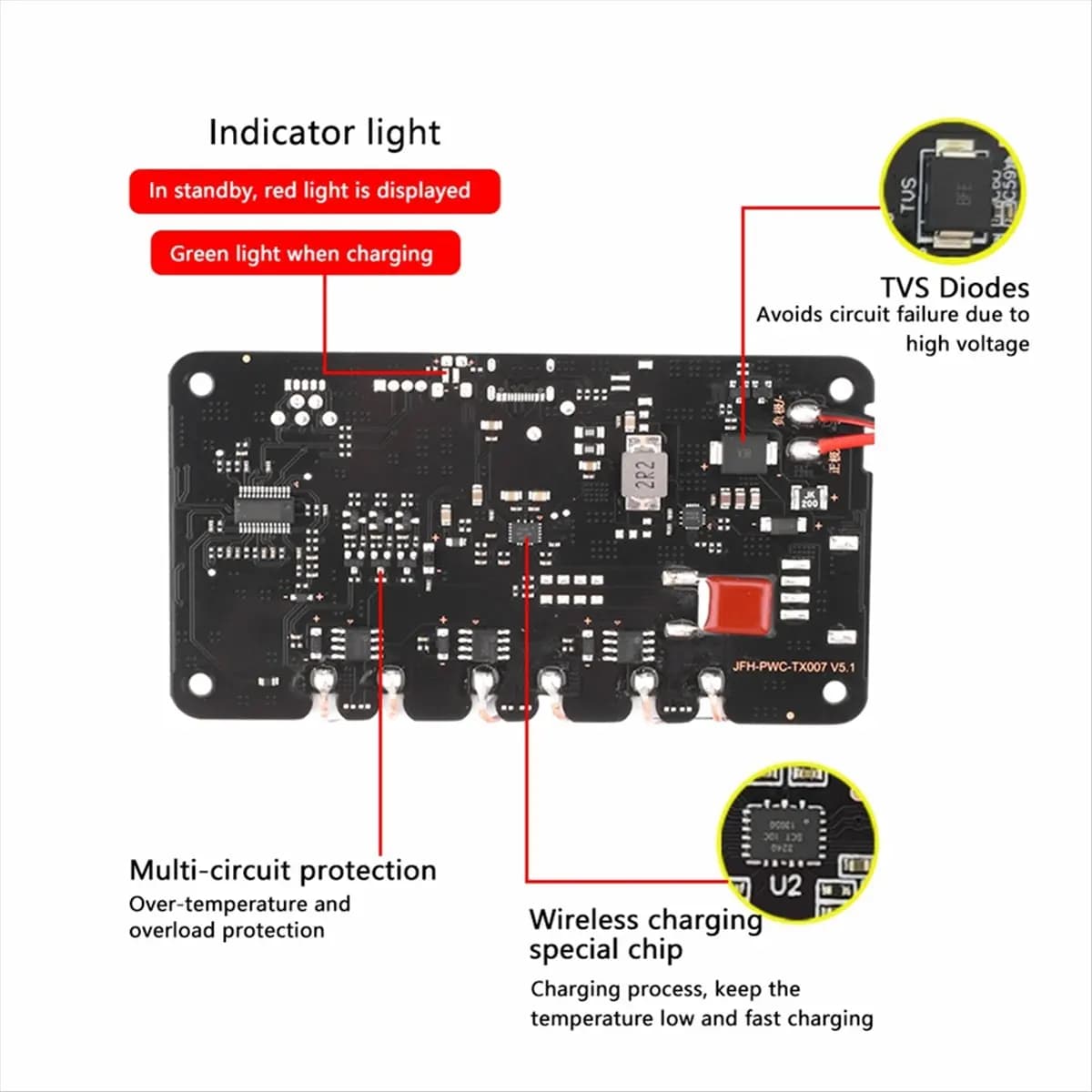 Circuito modulo trasmettitore caricabatterie wireless tipo C da 20 W con 3 bobine 5 V 9 V 12 V per alimentatore esterno fai-da-te