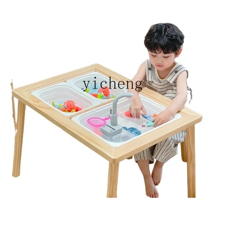 Tqh Tavolo da costruzione multifunzionale per bambini in legno massello Tavolo da pittura Scrivania per bambini che gioca con acqua e sabbia Gioco sensoriale Tavolo di arachidi