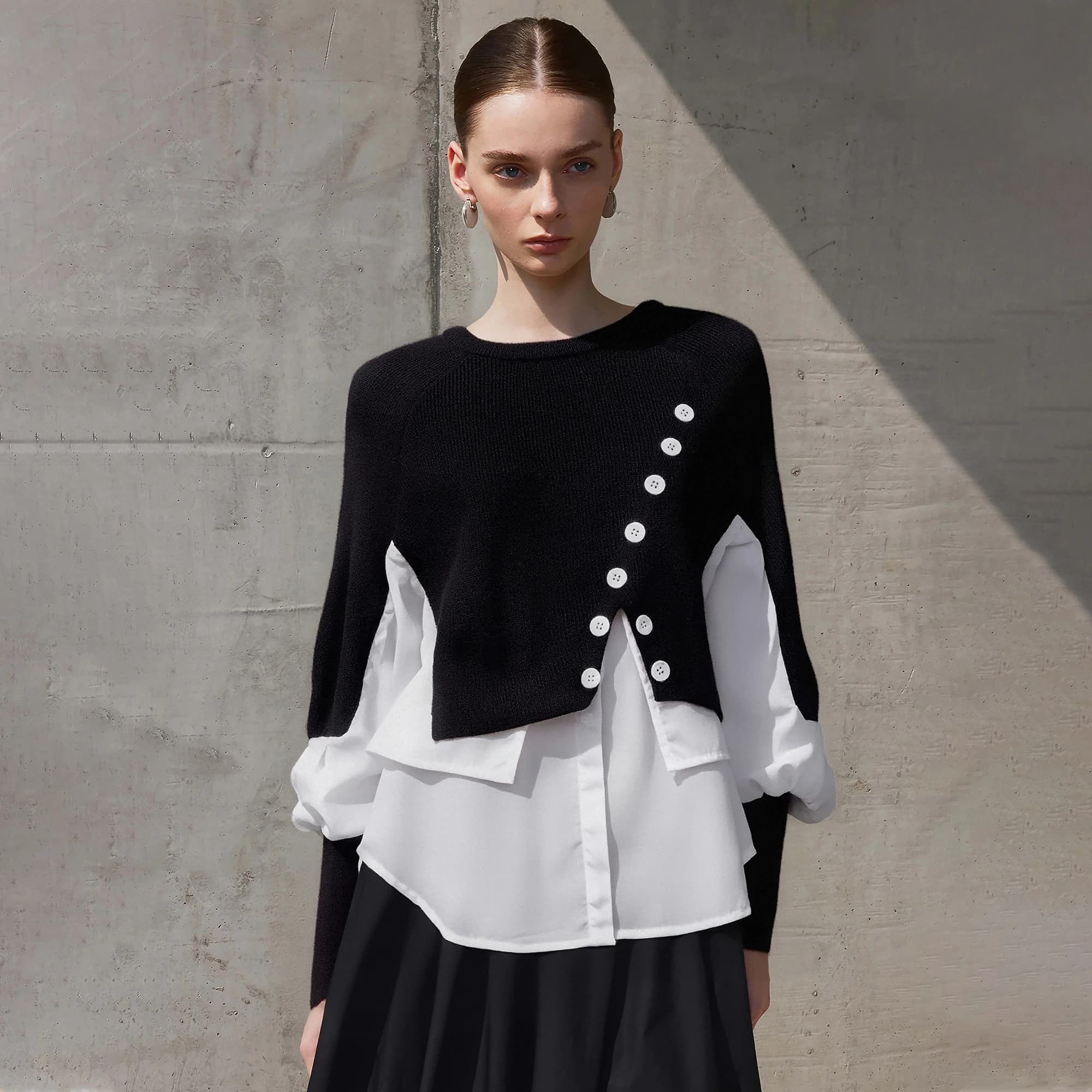 CHCH Donna Nuovo Autunno Moda Splicing Design Donna Manica lunga Felpa con cappuccio Orlo irregolare Design Elegante camicette causali femminili