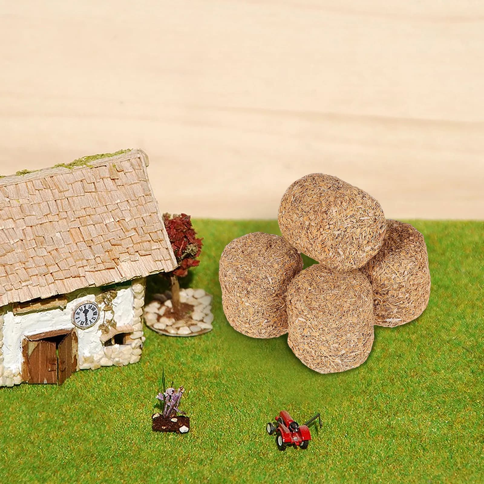 4 Pezzi Mini Blocchi di Fieno Artificiale Premium in Legno, Decorazione Rustica da Giardino per Casa in Miniatura, Fattoria, Diorama, Scenografia Fiabesca