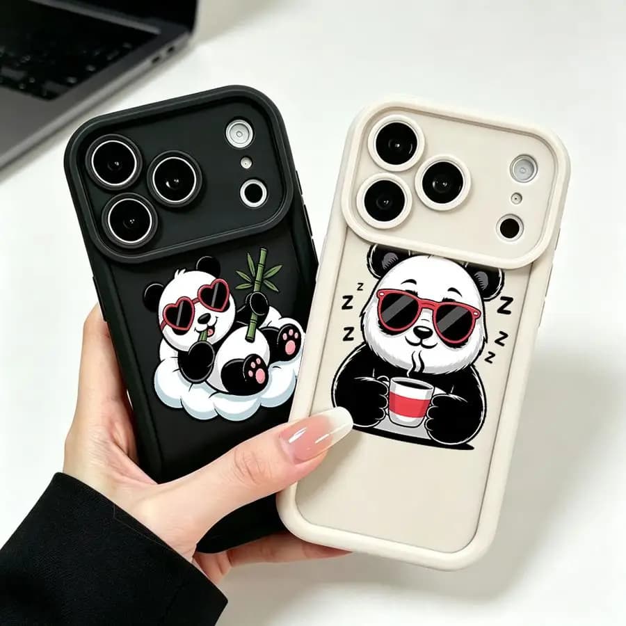 Case for Apple iPhone 17 Pro Max 15 11 12 13 Mini Air XS 16 16e 14 Plus XR Phone Cover Cloud Coffee Panda