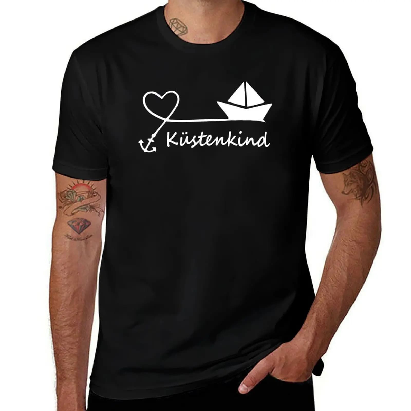 Coastal child heart anchor boat T-Shirt Non-Shrink Basic Cotton T-Shirt