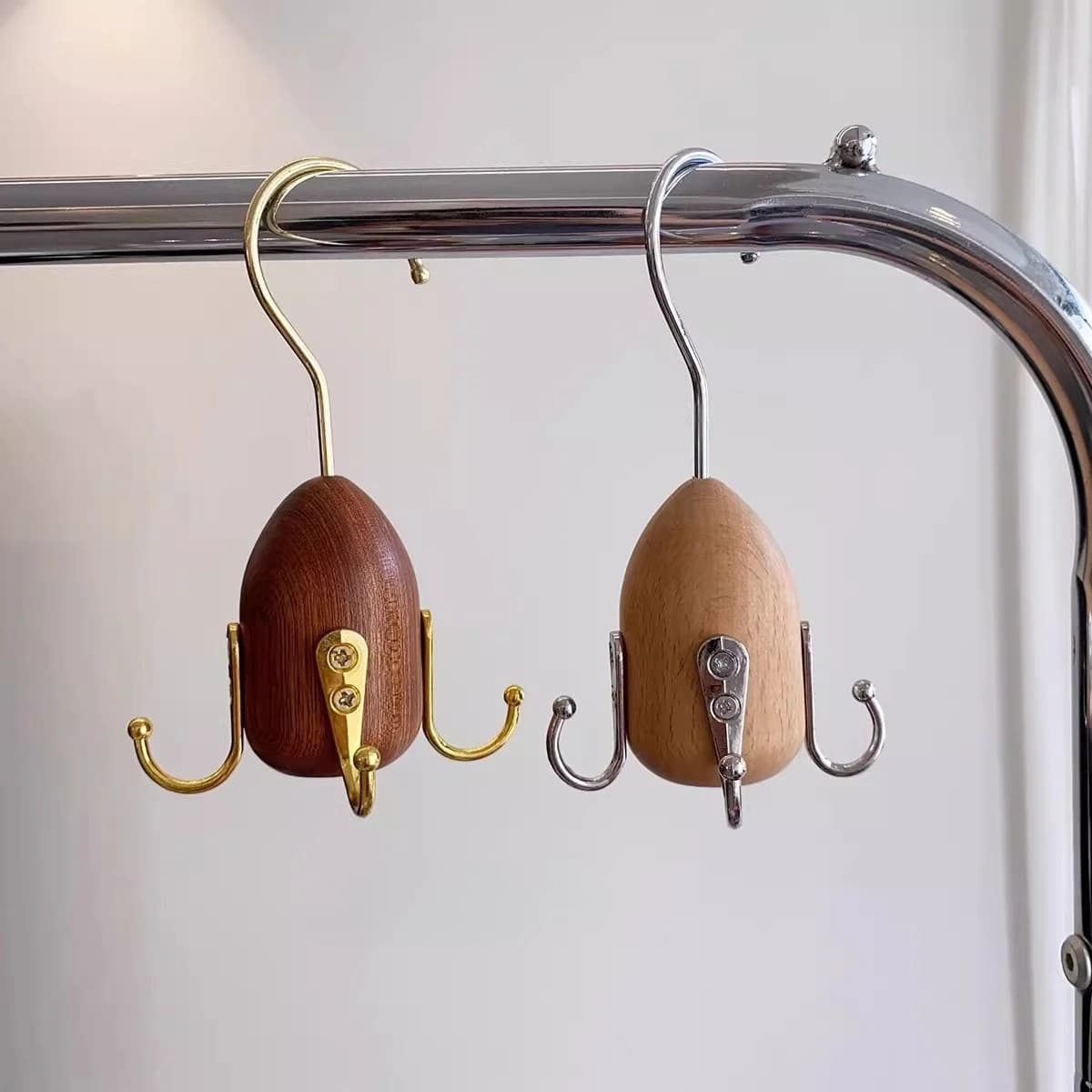 Solid Wood Metal Hook Household No Punching Multifunctional Bag Hook Simple Creative Retro Belt Key Towel Hanging Storage Tools