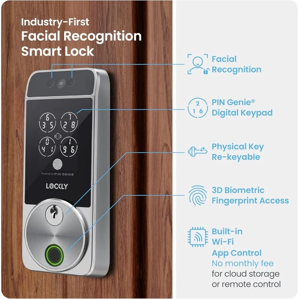 Visage Zeno Series Smart Lock, riconoscimento facciale e serratura per porta d'ingresso senza chiave con impronta digitale, catenaccio Wi-Fi integrato con chiave Apple Home