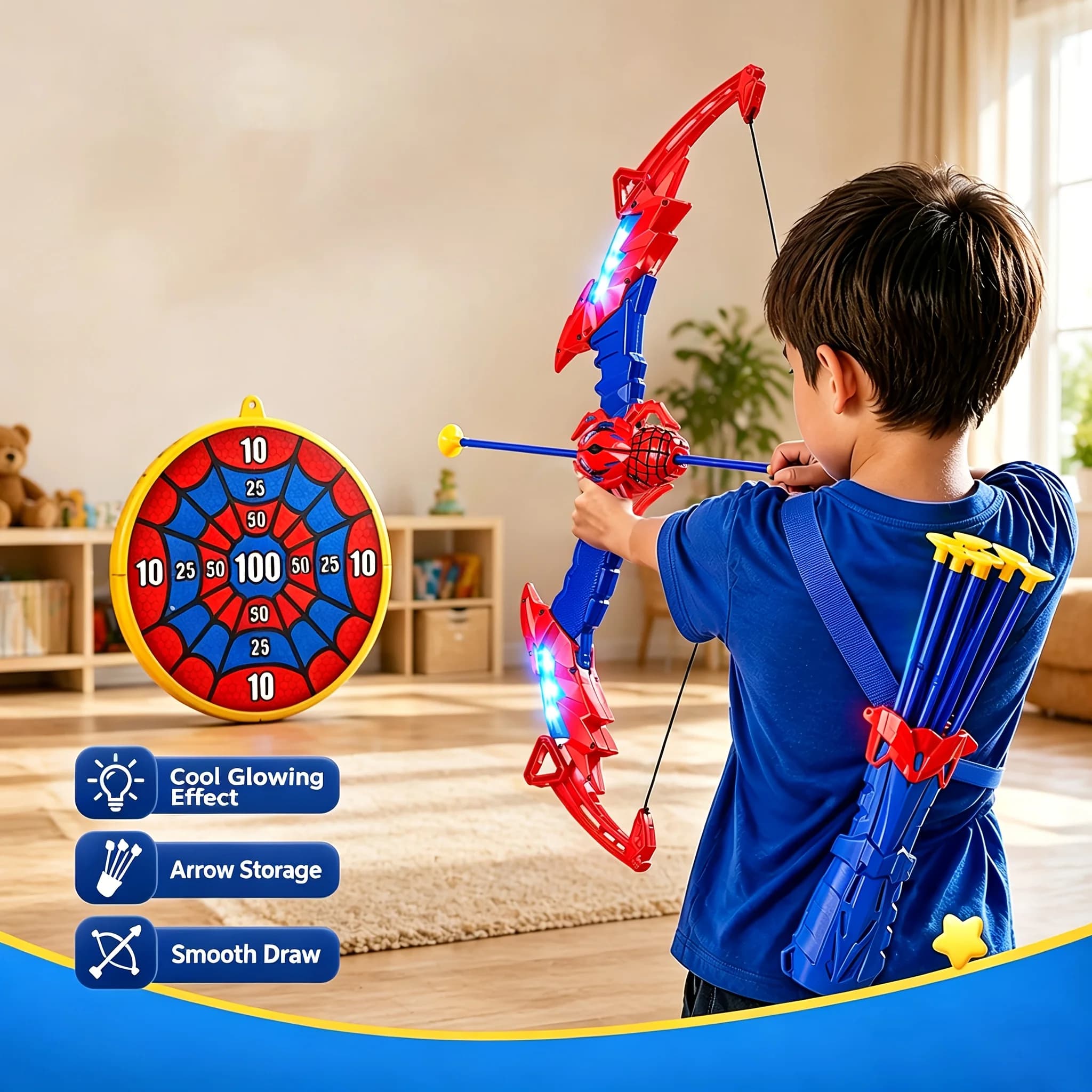 LED Light Up Bow and Arrow Set 1Set, 10 Soft Suction Arrows with Target & Quiver, Kids Outdoor Shooting Toy Birthday Gift