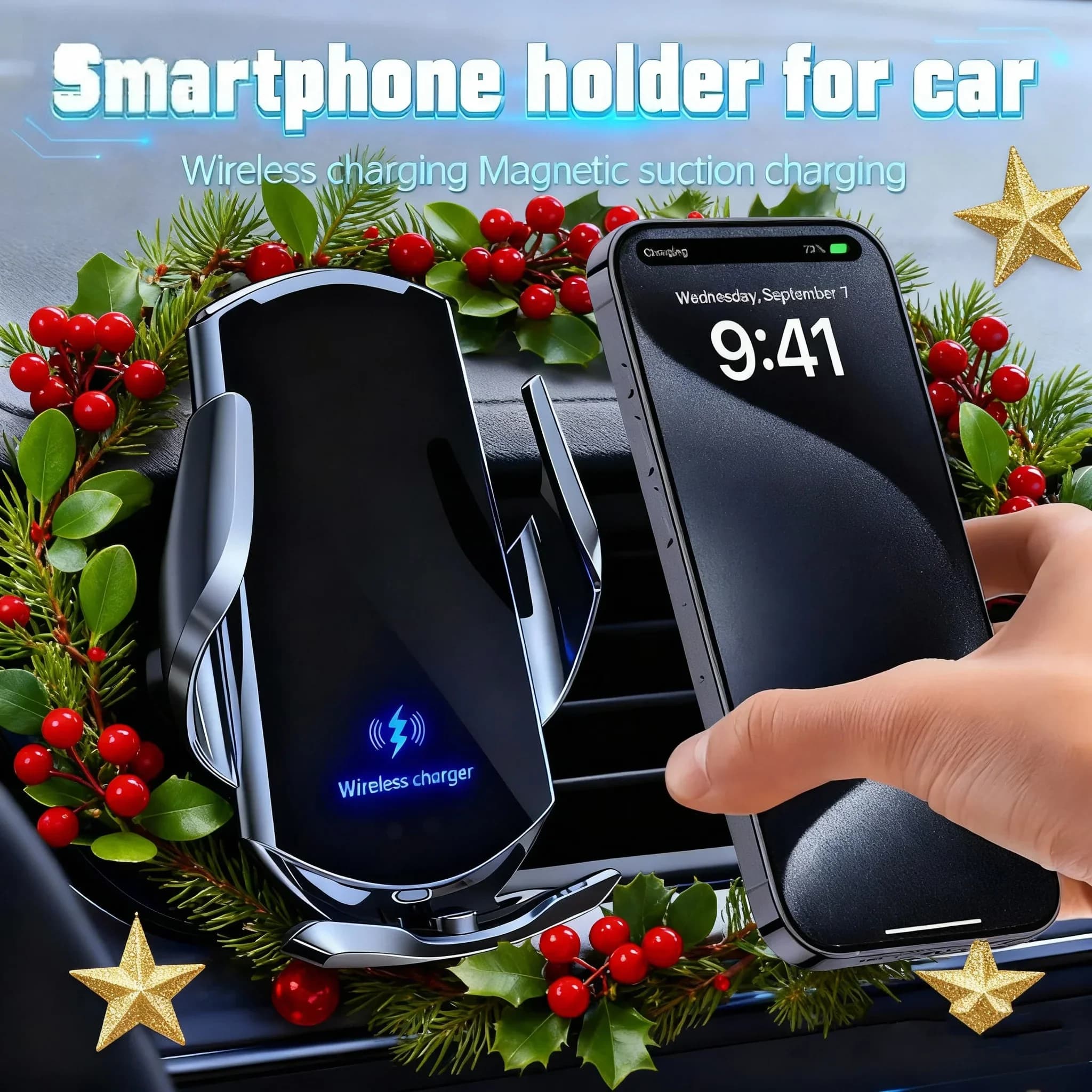Caricabatterie Wireless Magnetico per Auto con Supporto Telefono per iPhone 11 12 13 14 15 16 17 Pro Samsung, Ricarica Rapida