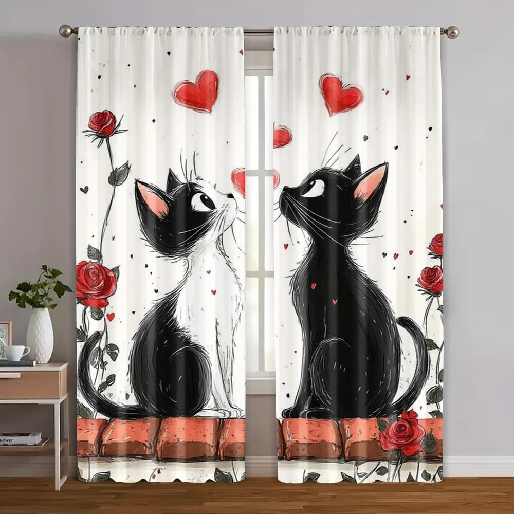 2 pieces, luxury tents The story of the love cat. Washing machine (without rod) fabric for living room, bedroom,