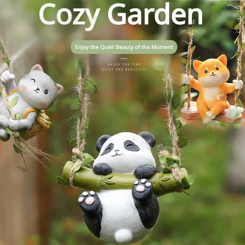 Trend Tree Climbing Panda Koala Cat Resin Hanging Statue Waterproof Cartoon Animal Pendant Balcony Flower Pot Decor Perfect Gift