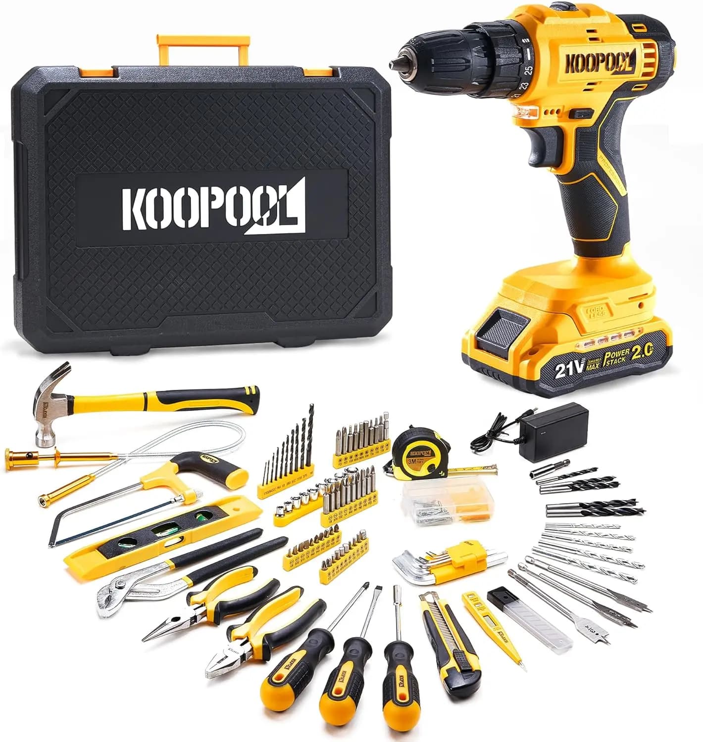 Kit Trapano a Batteria 21V con Cassetta degli Attrezzi, Set Utensili Elettrici per Riparazioni Domestiche e Fai-da-Te per Uomini