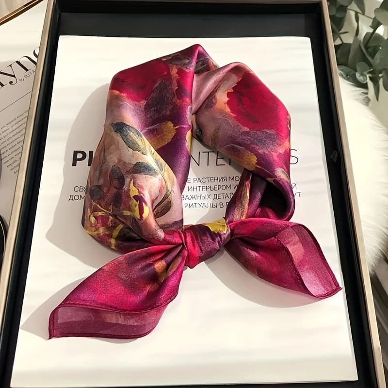 Nuova Sciarpa da Donna in Seta Satinata 100% Vera 2026, Foulard Quadrato con Stampa Floreale, Bandana, Sciarpa per la Testa, Hijab per Donna