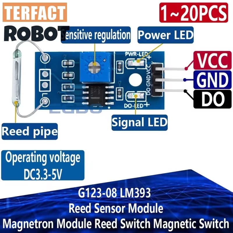 1PCS~20PCS G123-08 LM393 Reed Sensor Module Magnetron Module Reed Switch Magnetic Switch for arduino Diy Kit