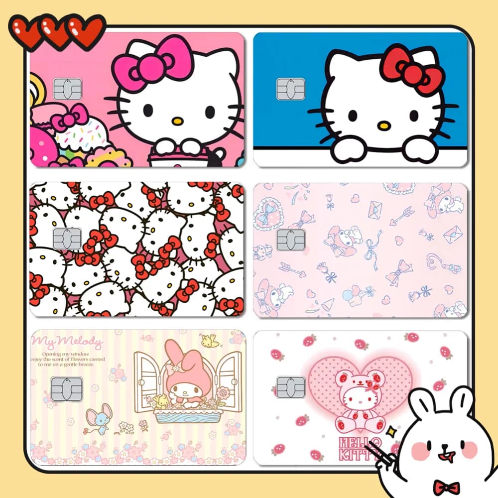 Kawaii Sanrio Hello Kitty Melody PVC 2.5D HD Motivi Protezione Decorazione impermeabile Adesivo per carte adatto per carte di credito Carta di debito